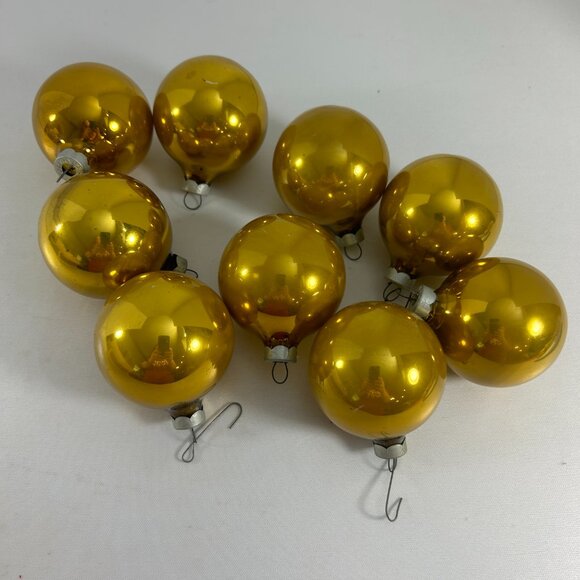 Vintage Noelle 9 Gold Glass Ball Christmas Ornaments USA Holiday W Box READ - Picture 4 of 7